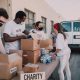 Volunteers handing out aid at a nonprofit event